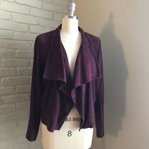 Theory Burgundy Genuine Suede Open waterfall jacket